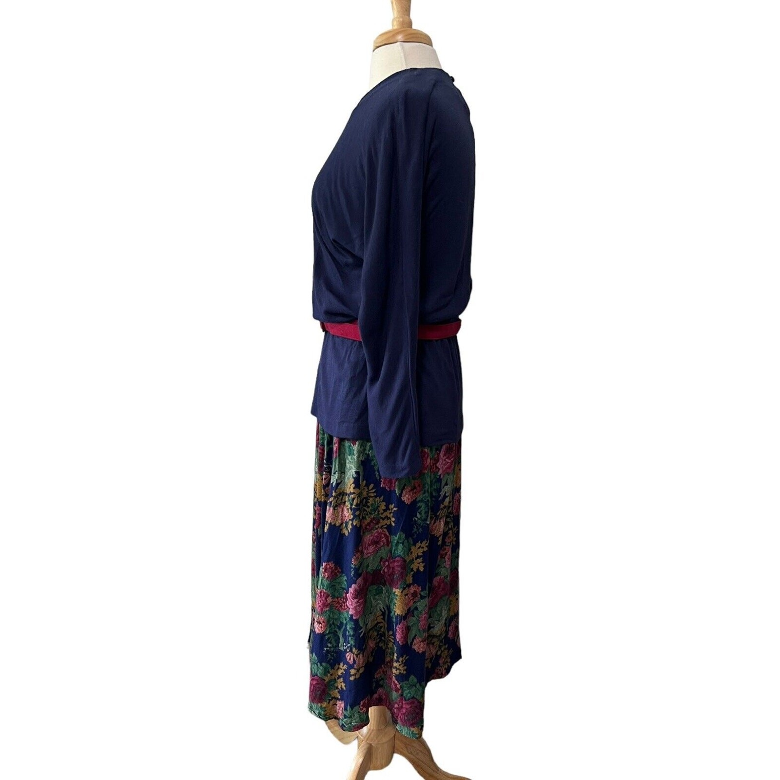 Vintage 90s Alison J Belted Peplum Maxi Dress Cottagecore Light Academia sz 12