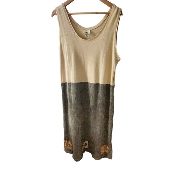 Pear Lagen Look Cotton Tank Dress Cotton and Rayon Vintage Taupe and Gray Stripe