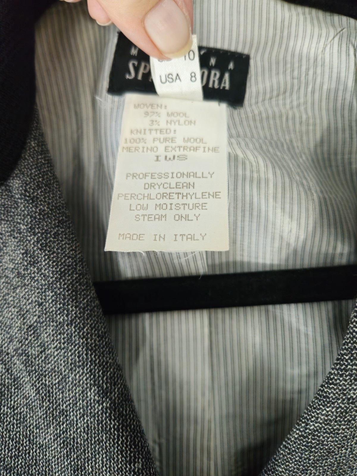 Vintage 90s Marina Spadafora Italy Womens 8 Blazer Skirt Suit Gray Black Block