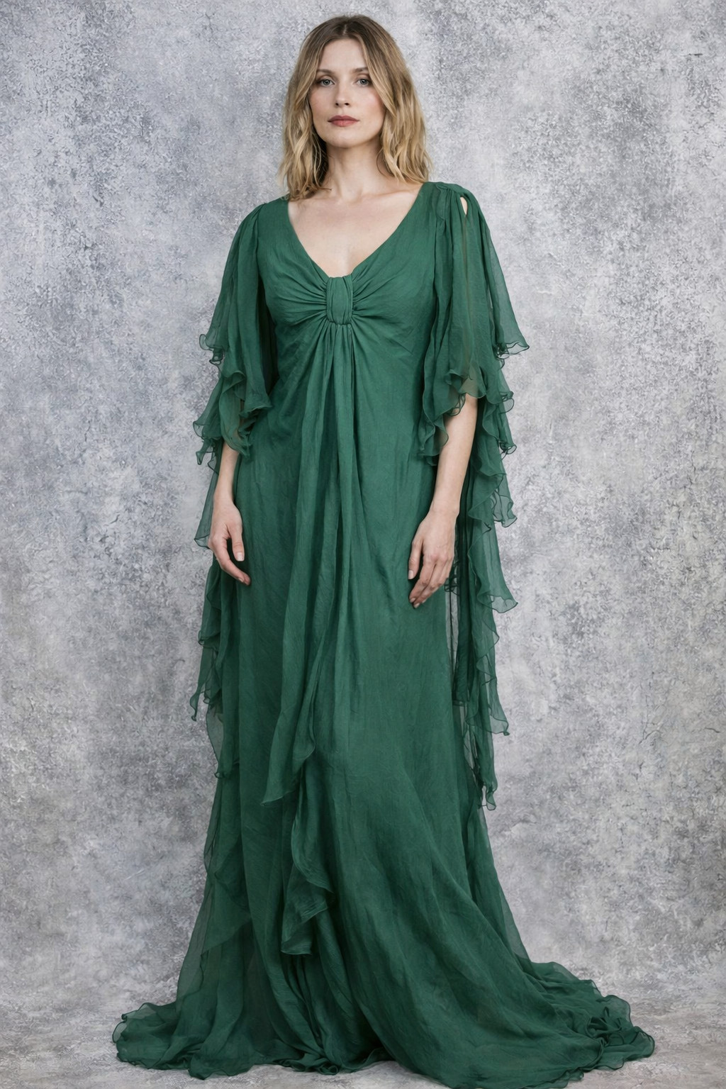 Gina Fratini Vintage 1970s Pure Silk Chiffon Draped Maxi Dress Size UK 10