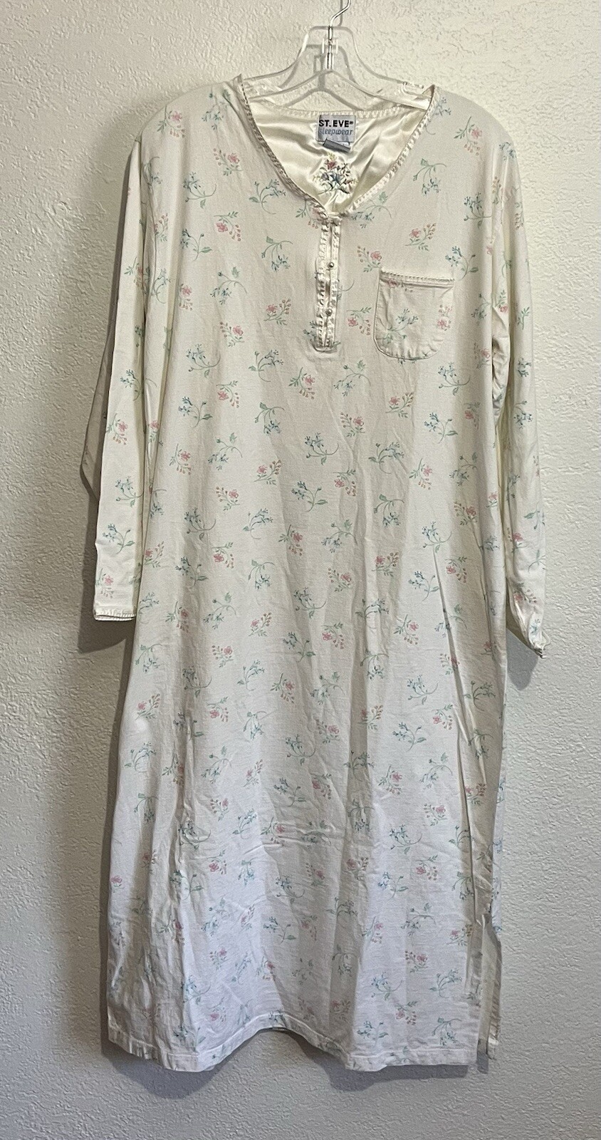 Vtg St Eve Lrg Cotton Cottagecore Grandmacore Soft Cozy Long Sleeve Nightgown