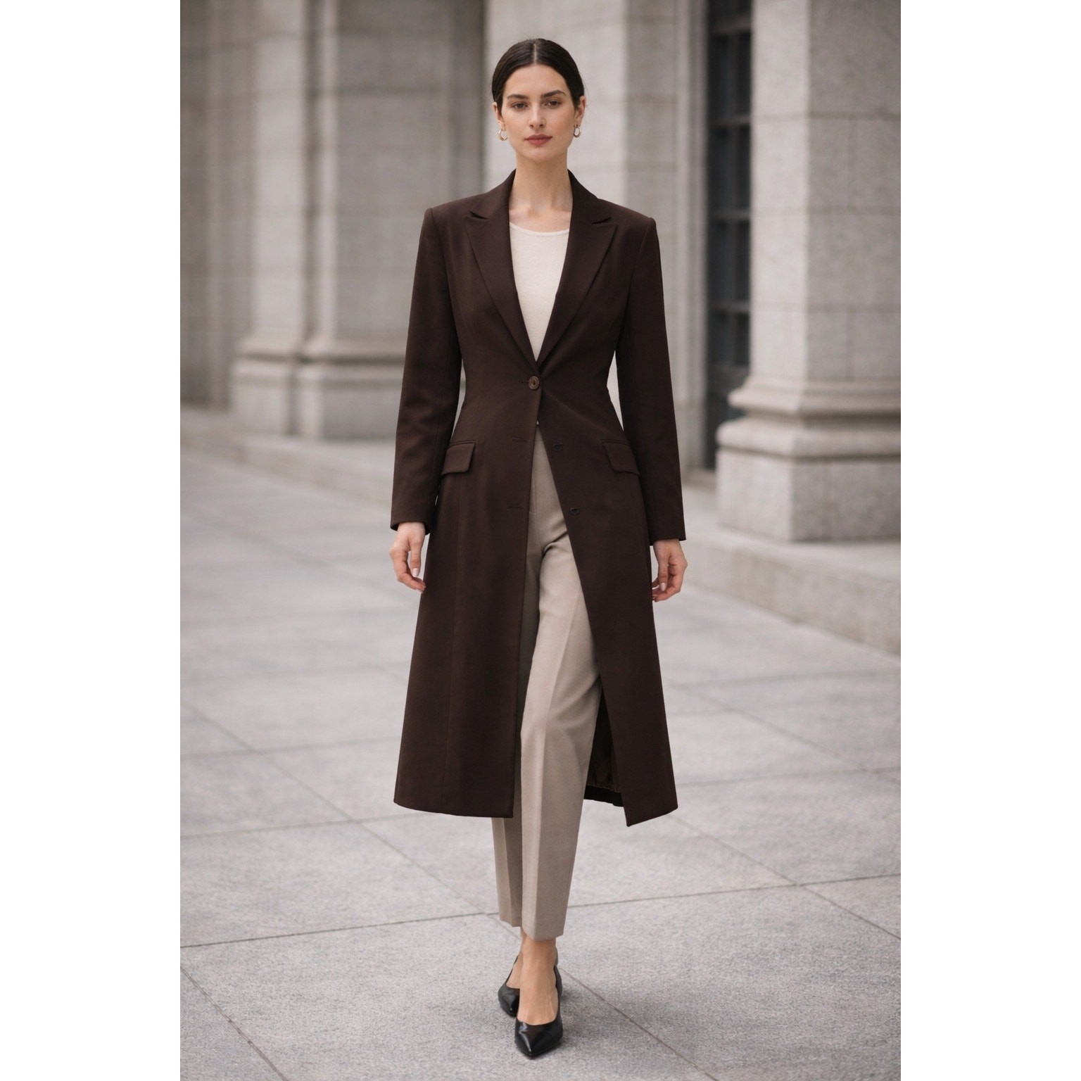 Newport News Brown Longline Coat Women’s 18 Quiet Luxury Minimalist Y2K