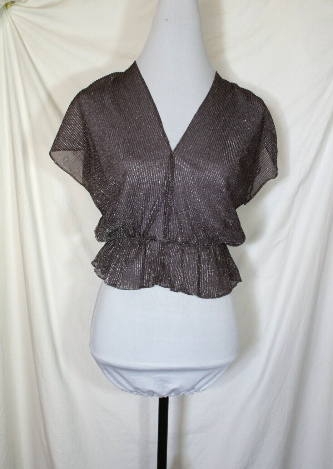 Vintage Carol Anderson Top Skirt Set Purple Gray Silver Metallic Size 7/8 Peplum