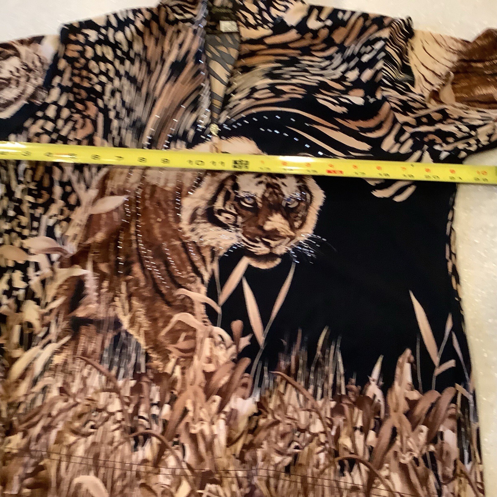 Vtg Jackets Galore By John Farah Top Large Leopard Tiger Print Bling 3/4 Sleeves