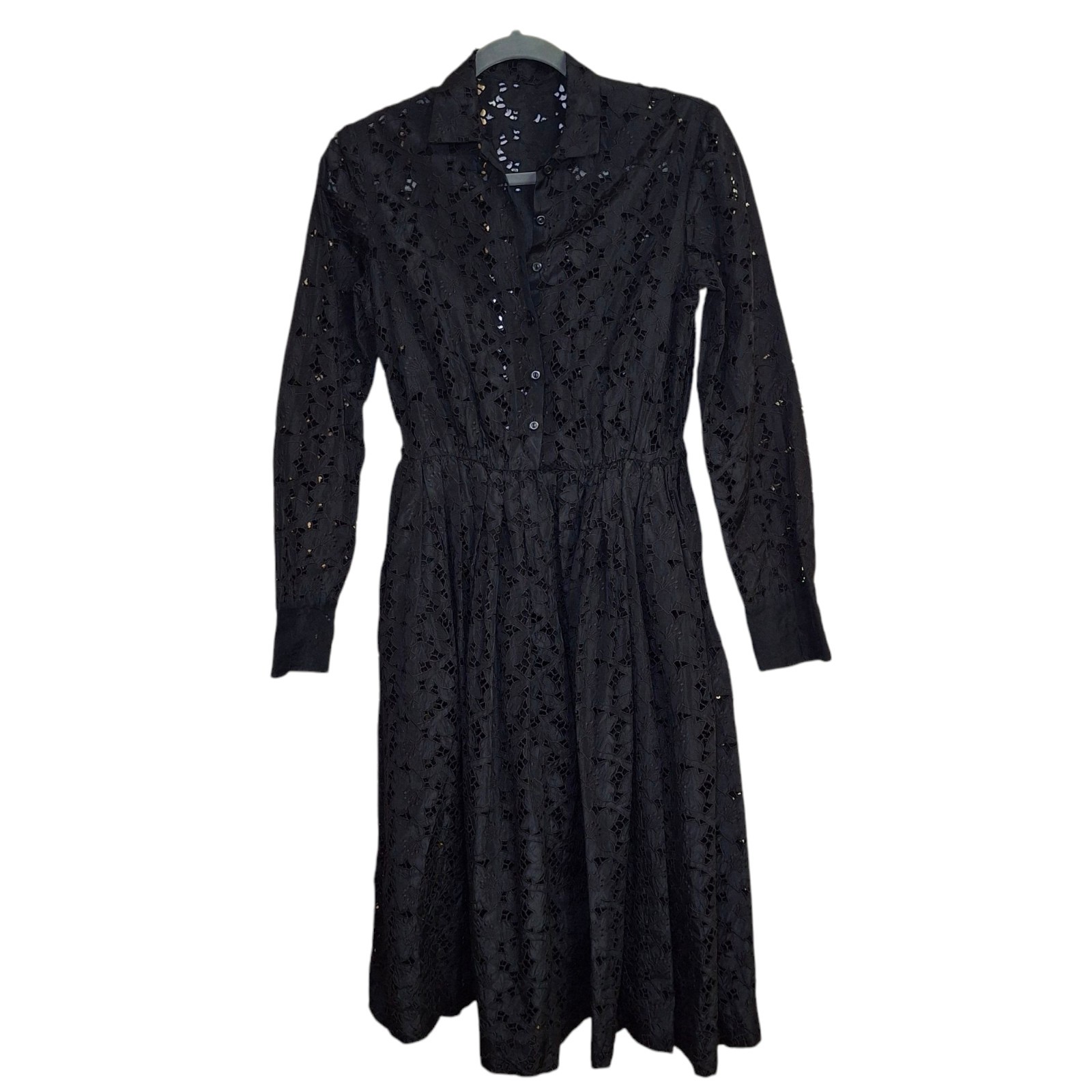 Vintage Black AFL CIO Union Made Lace Dress Classic Cinched Waist Flared Skirt
