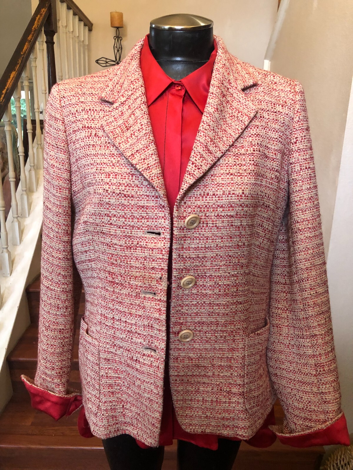 VTG Max Mara Vintage 2 Piece Red Jacket/Blazer & Blouse Silk Made In Italy Sz 14
