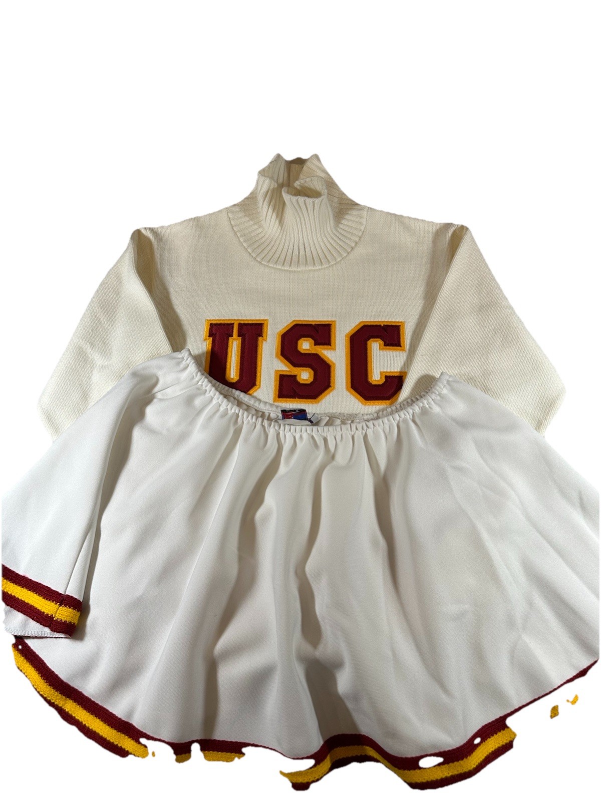 USC Cheerleader Varsity Sweater California White Turtleneck SZ 10 Y10 Skirt RARE