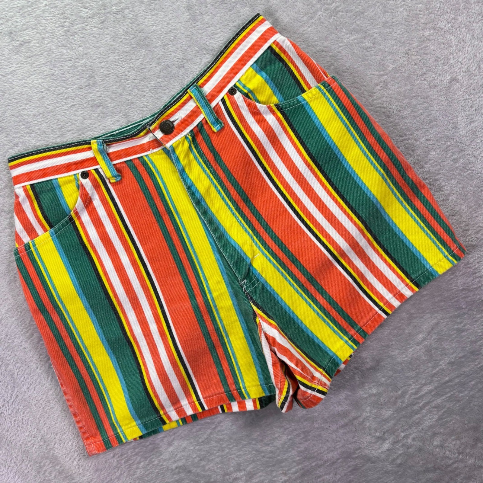 Vintage Womens Shorts Size 12 Multicolor Striped High Waisted Cotton Made in USA