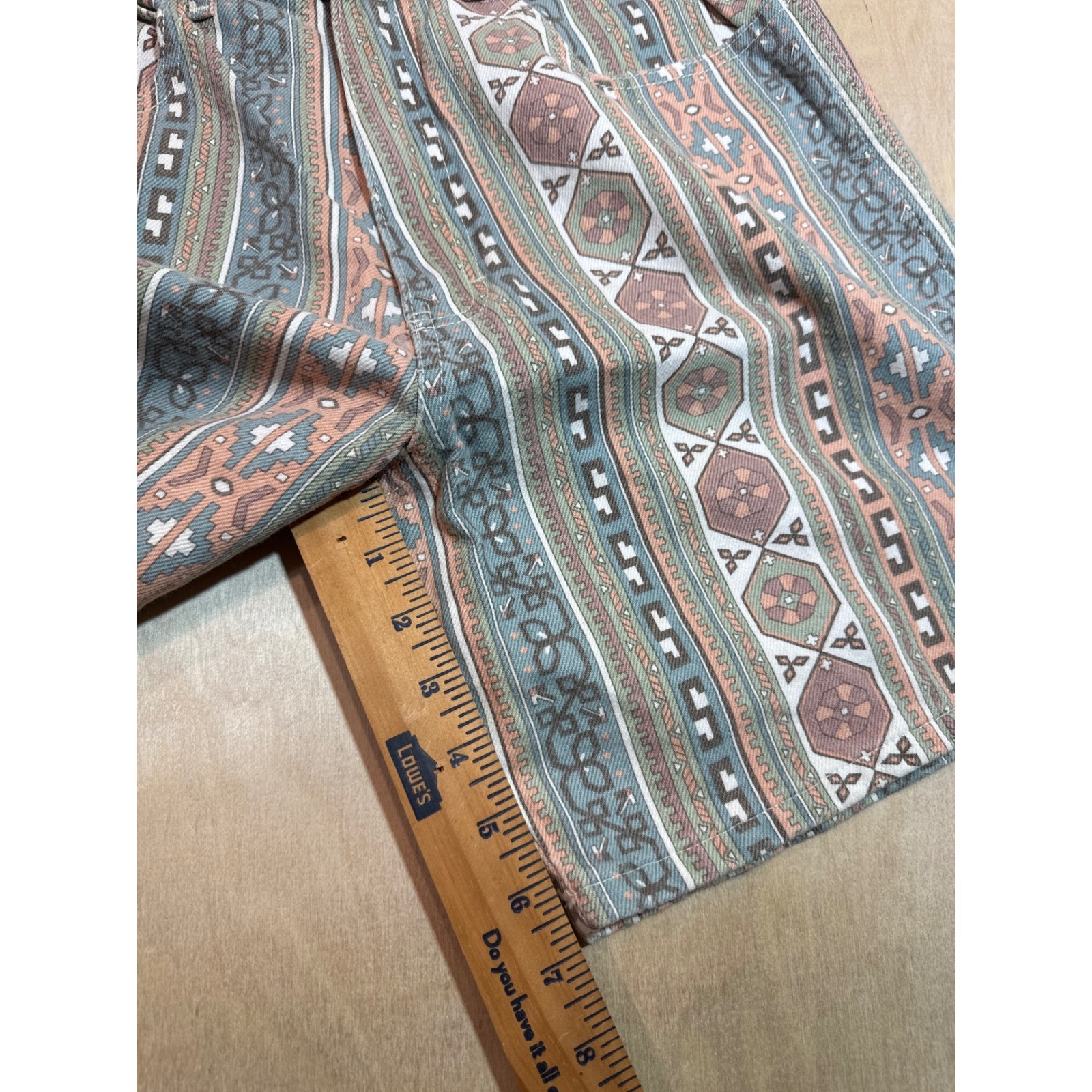 Vintage Bill Blass 80s High Waisted Southwestern Geometric Denim Shorts Size 10