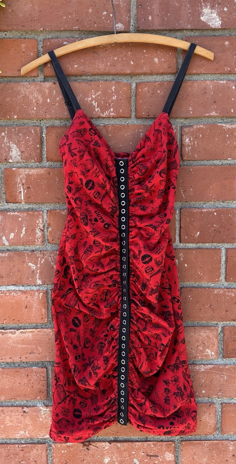 Betsey Johnson Red Bodycon Tattoo Y2K Size Small