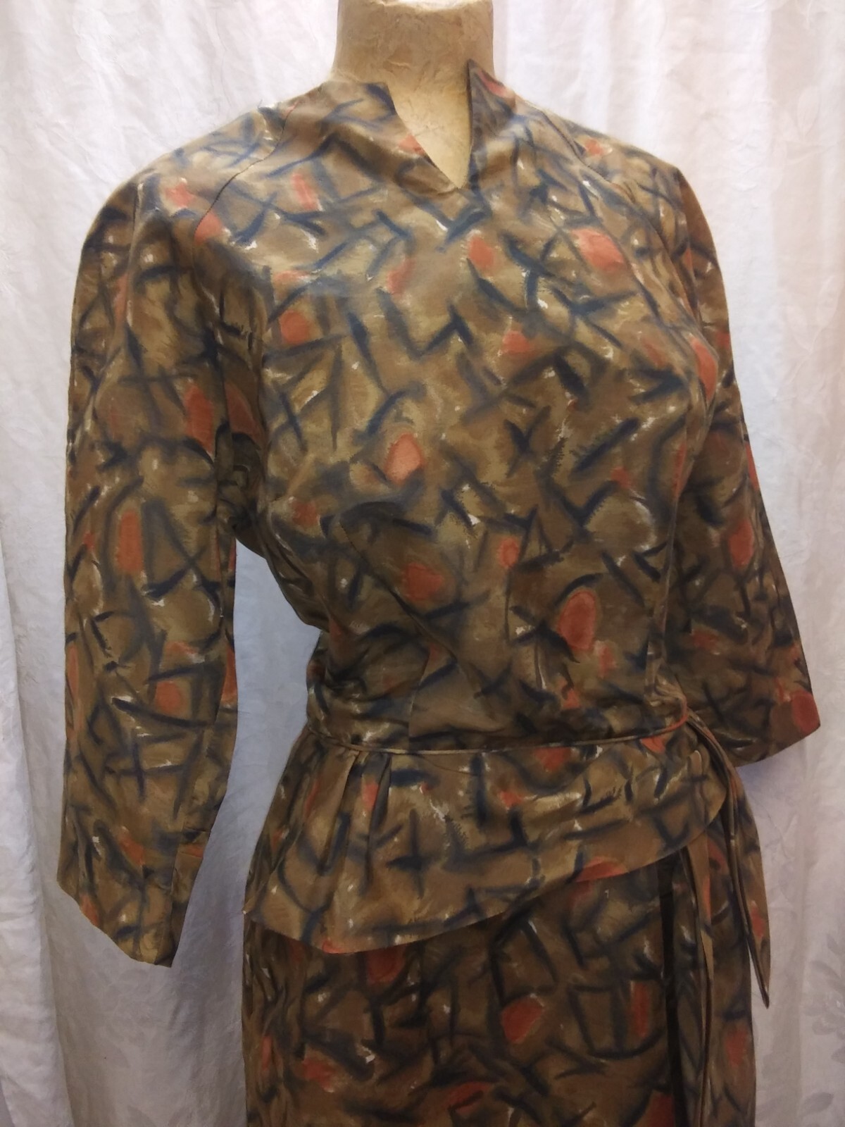Vintage 1960’s Black Brown Orange Cotton Dress by Jeanne Durrell M/L