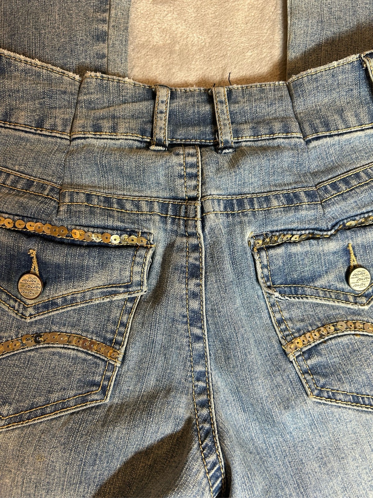 JouJou Y2K Jeans Women Floral Embroidered Sequin Flared Sz 9/10 RARE FIND!! ✨
