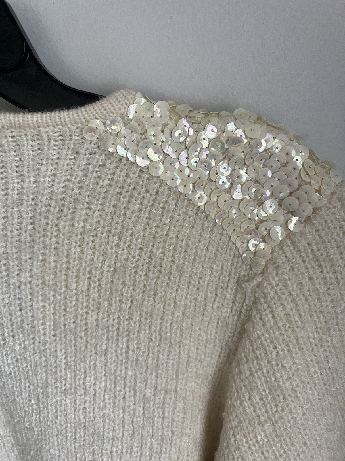 Compositions Vintage Sweater Knit Cardigan Open Front 70s Chunky Sequins Large
