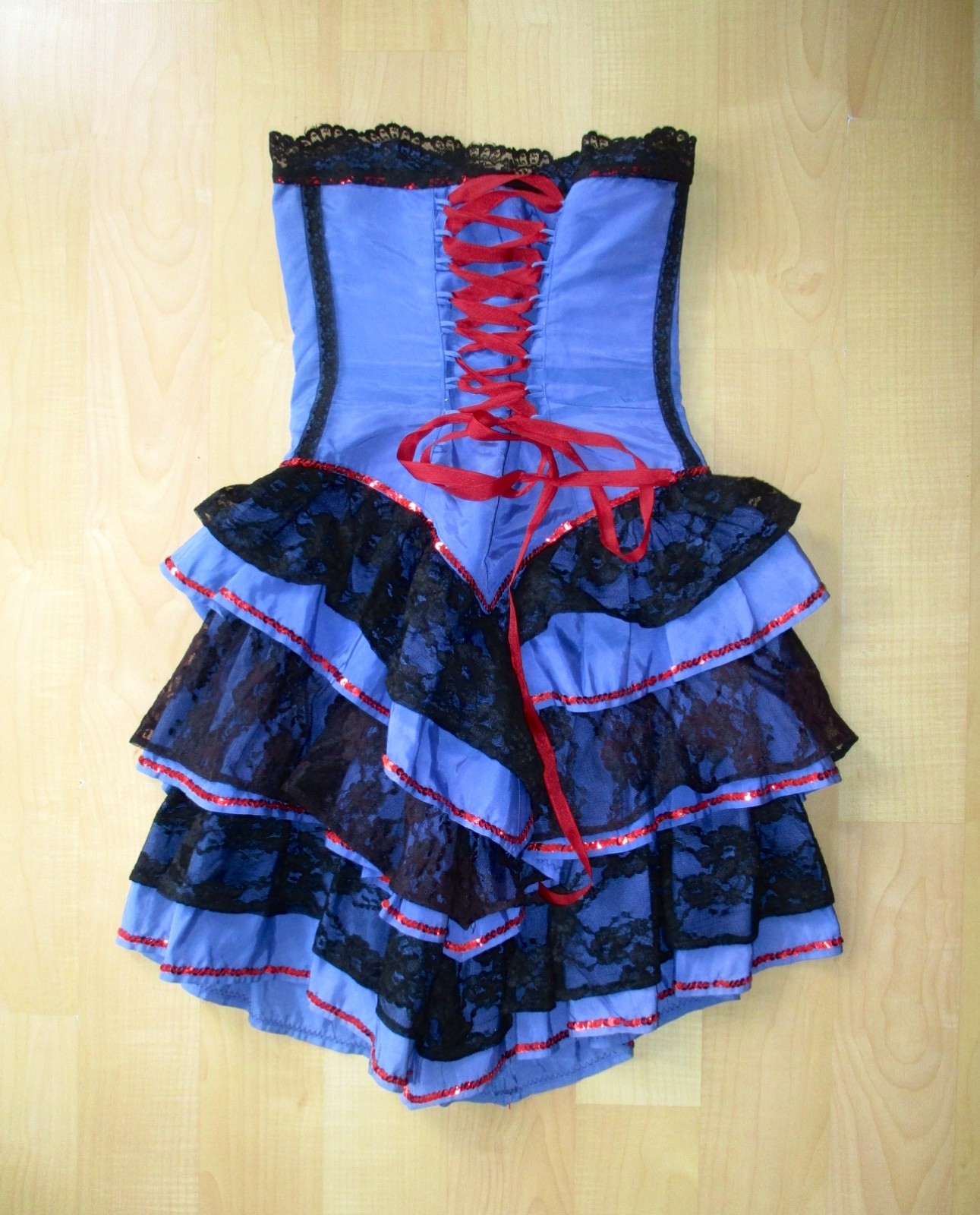 Vtg theater dance costume dress can-can tiered layered lace sequins burlesque XS