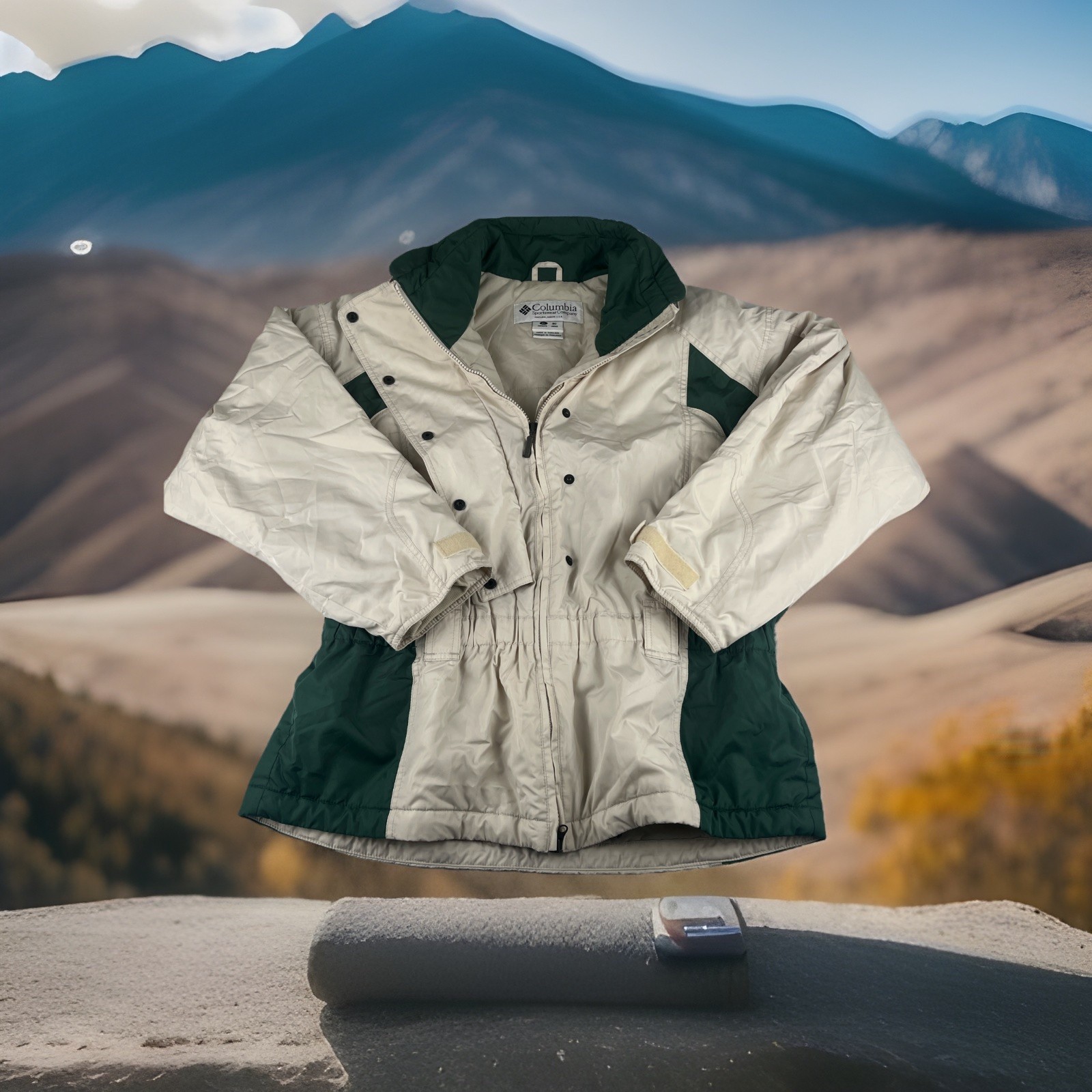 Vintage 90s Columbia Micro-Tex Ski Jacket Women’s XL Colorblock Cream Green