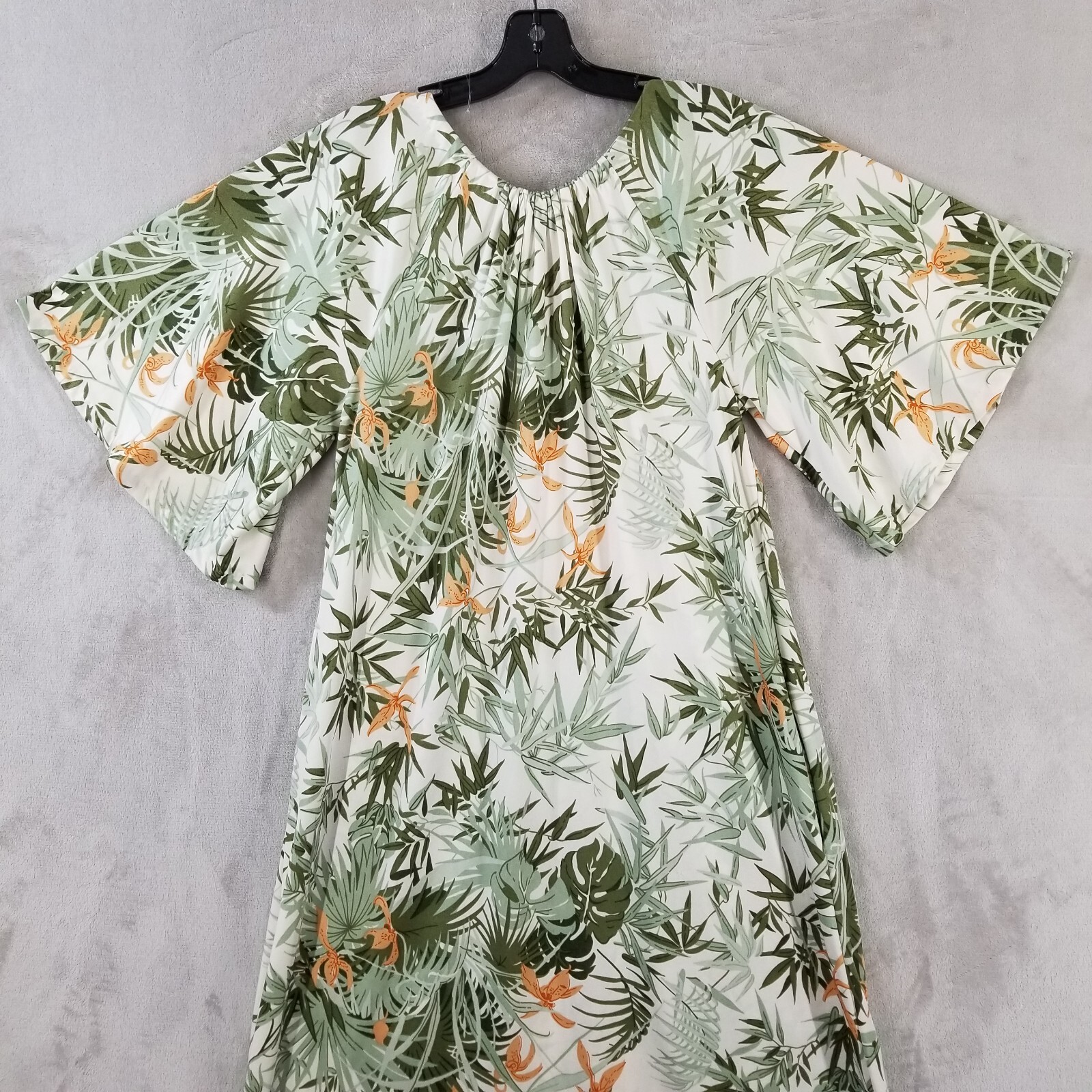 Vtg Mod House Coat Women M Tropical Cinch Neckline Flowy Patio Yard Dress Robe