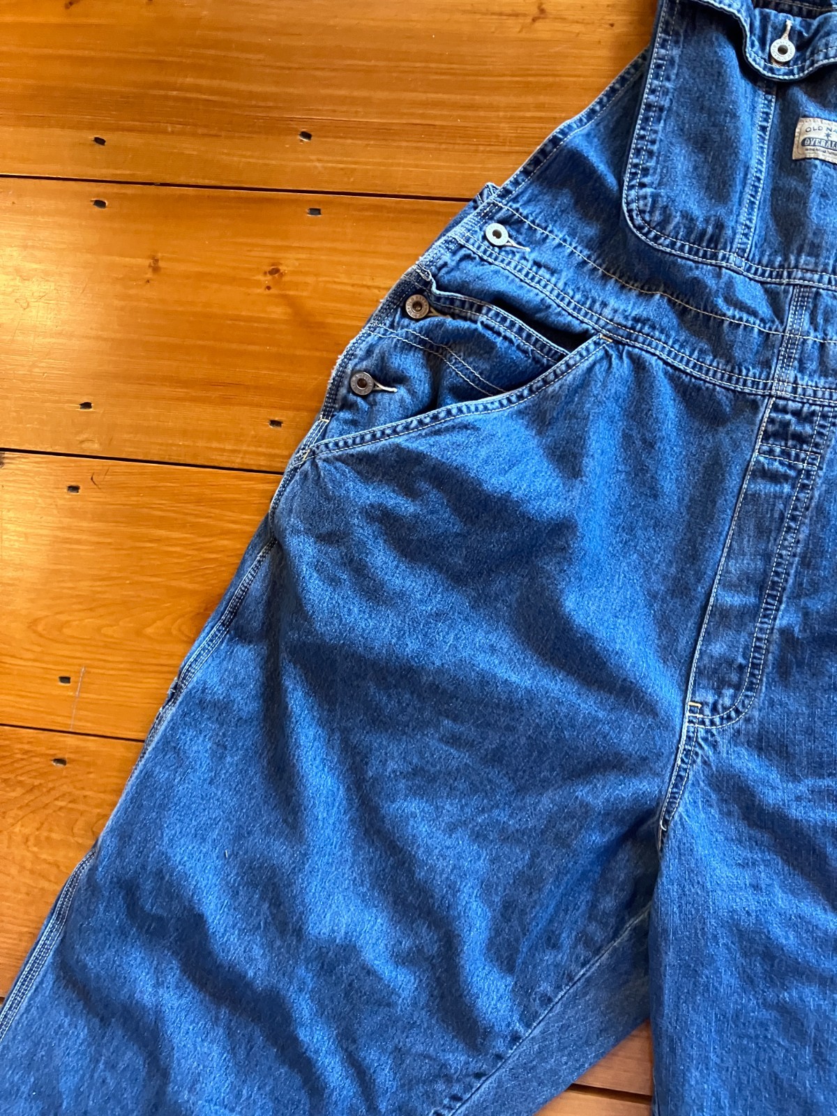 VINTAGE~OLD NAVY ~Carpenter Blue Cotton Denim Bib Overalls~Wide Leg~FARM CORE~XL