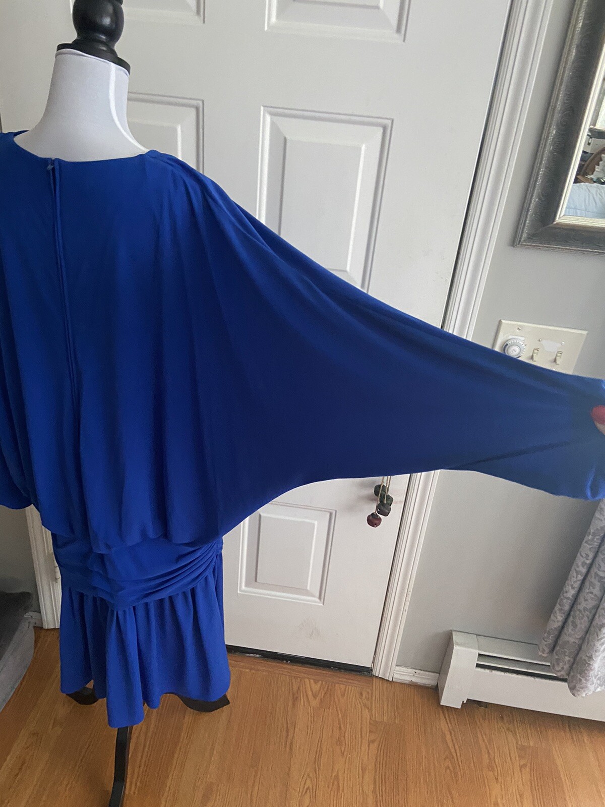 Vintage 1980s Claudia Cooper Royal Blue Dolman Batwing Drop Waist Dress Size 16