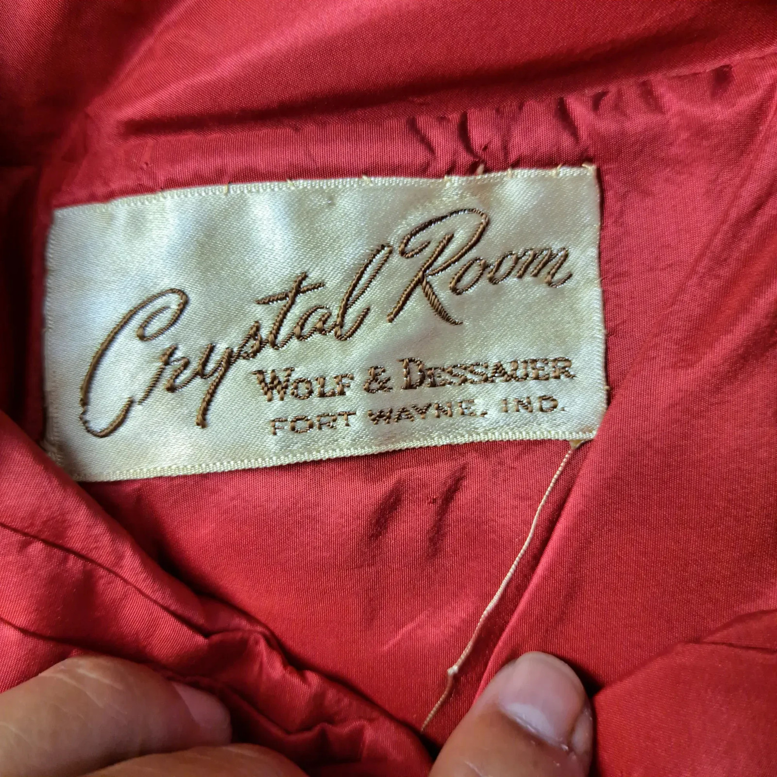 Crystal Room Vintage Red Satin Fit Flare Dress Full Skirt Double Breasted