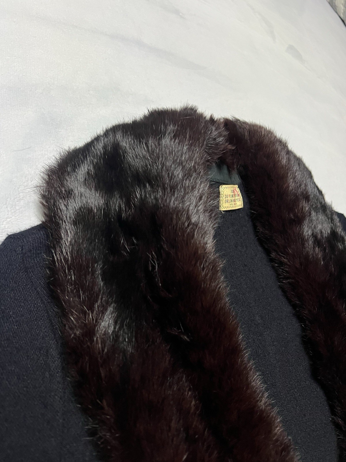 Vtg 50’s Du Pont Orlon Black Cardigan REAL MINK FUR Shawl Collar Sweater S/M