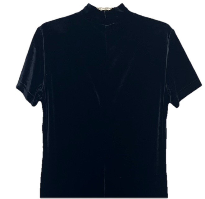 VTG Casual Corner Velvet Body Suit Navy Blue Sz Large Zipper Back Short Sleeve