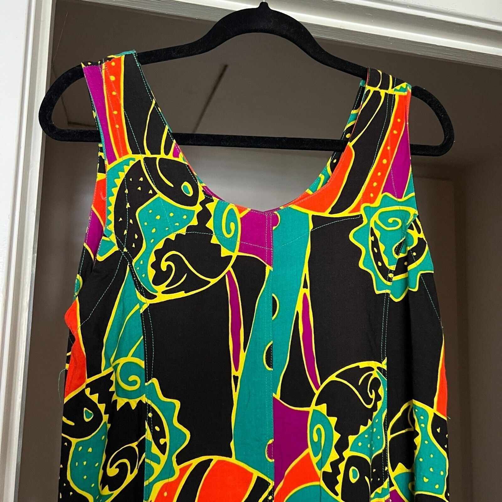 Vintage 90s Psychedelic Maxi Sun Dress Size M Flash Back Unlimited Rayon Boho
