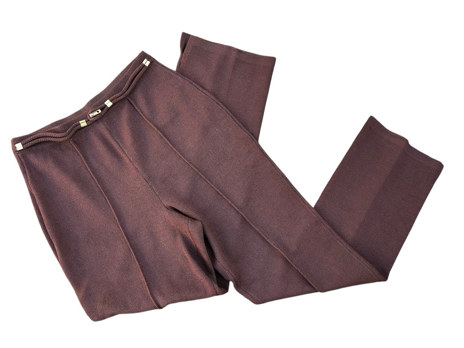 Vintage ST. JOHN MARIE GRAY Brown Knit Logo Slacks Sweater Pants Old Money 8