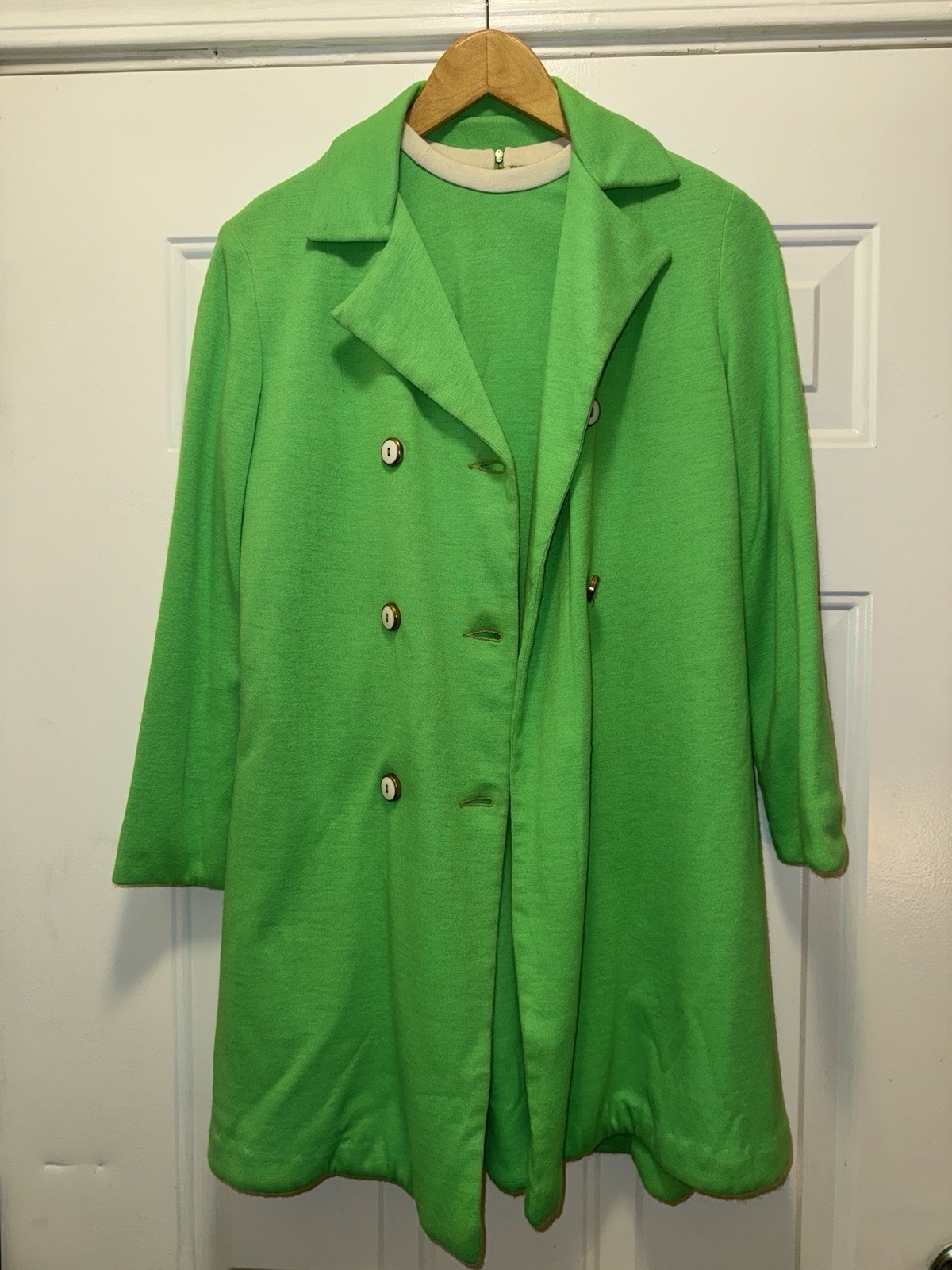 Vintage 60s R&L Green Mod Dress Matching Coat Set Womens 10 Go Go Jackie O