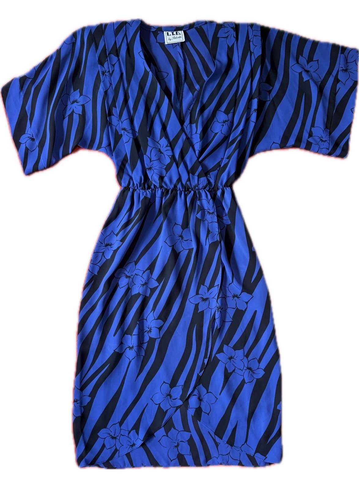 VTG 70s 80s LTD by Roberta Sheer Dress Size S/M Blue With Black Flowers Glam