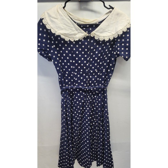 Vtg Homemade 70s Sailor Nautical poke a dot Dress small See Measurements
