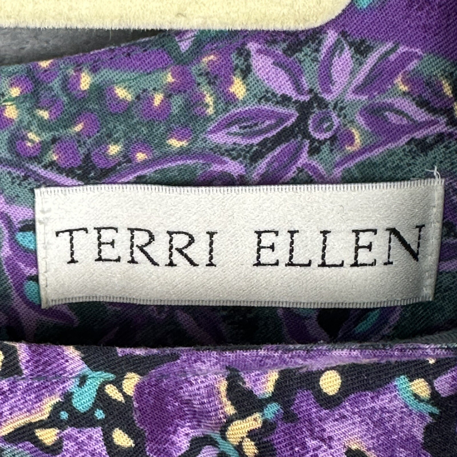 Vintage Terri Ellen Dress Womens 18 Tall Green Purple Rayon Blend – Missing Belt