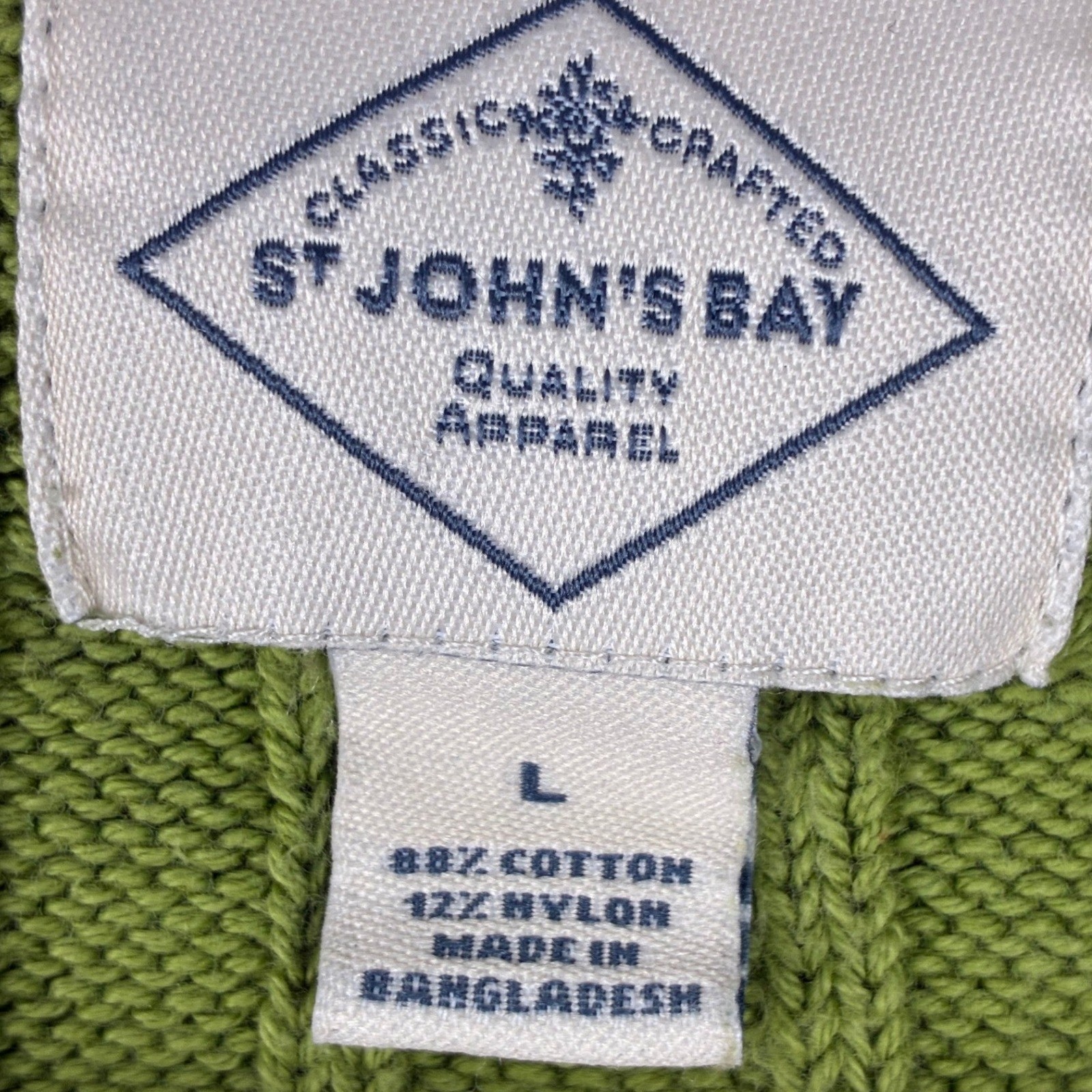 Vintage St. John’s Bay Green Cable Knit Crewneck Sweater Cotton Blend Size L