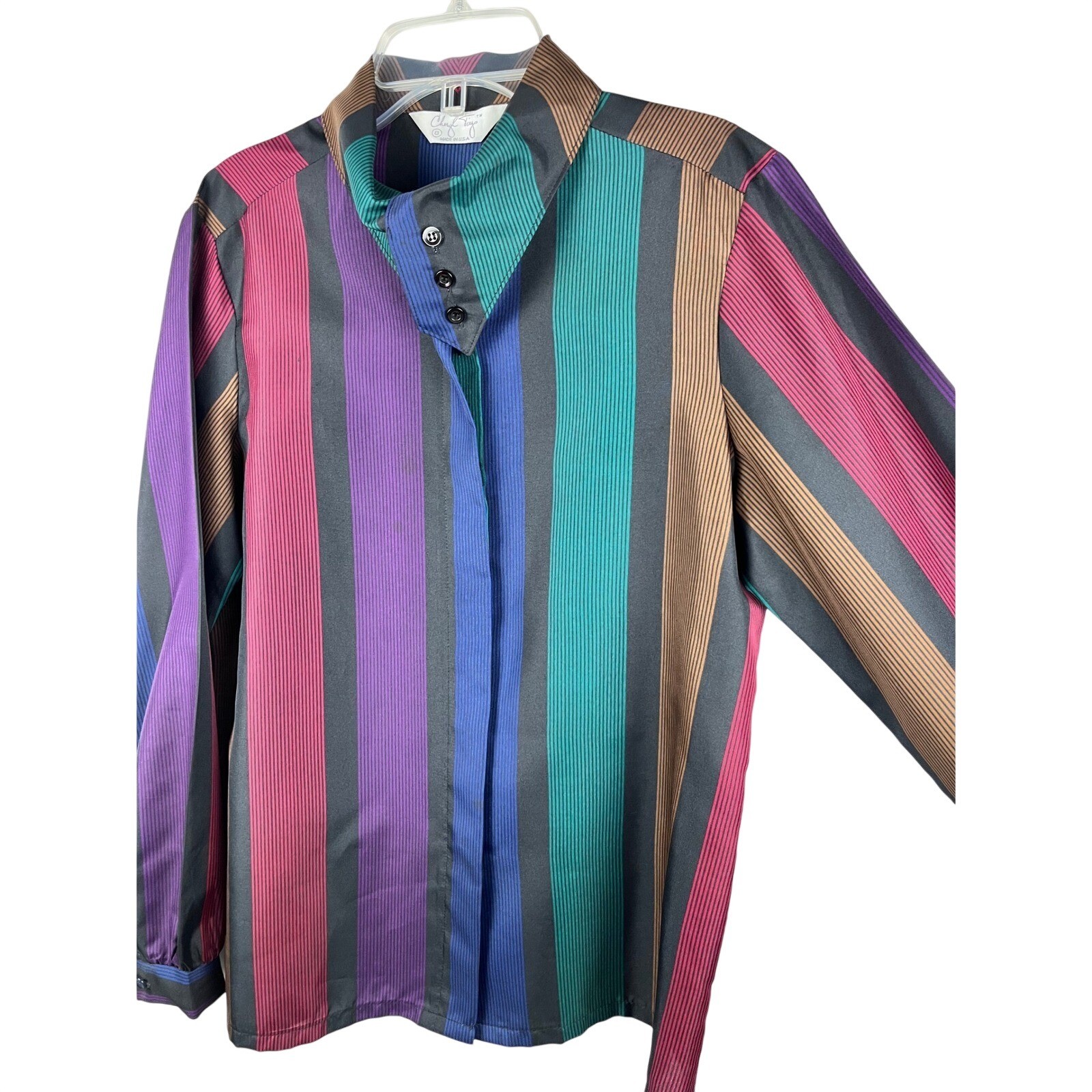 Vintage Cheryl Tiegs Blouse Womens 8 Multicolor Stripe Button Front USA Made