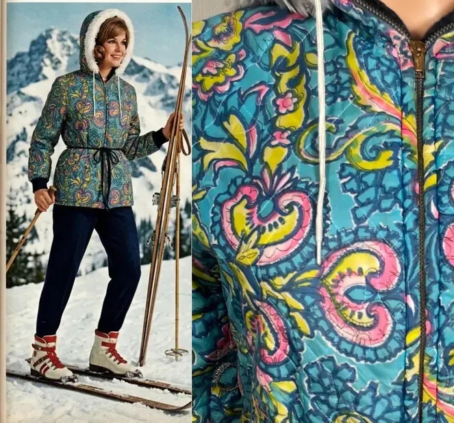 Vintage 1960s Neon Paisley Reversible Ski Jacket Size XS