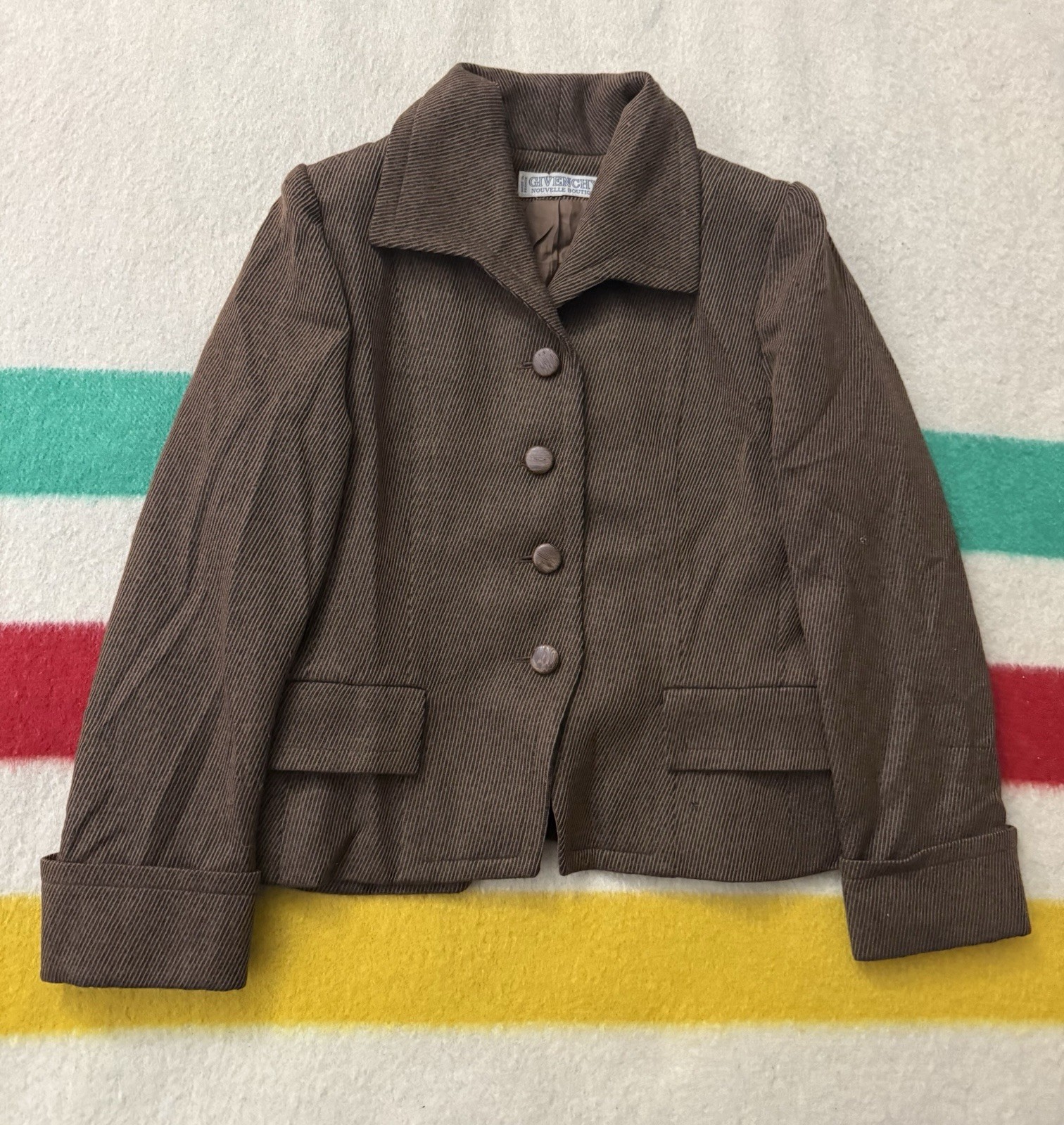Vintage 60s 70s Givenchy Paris Brown Corduroy Boutique Blazer Small S 18.5×22”