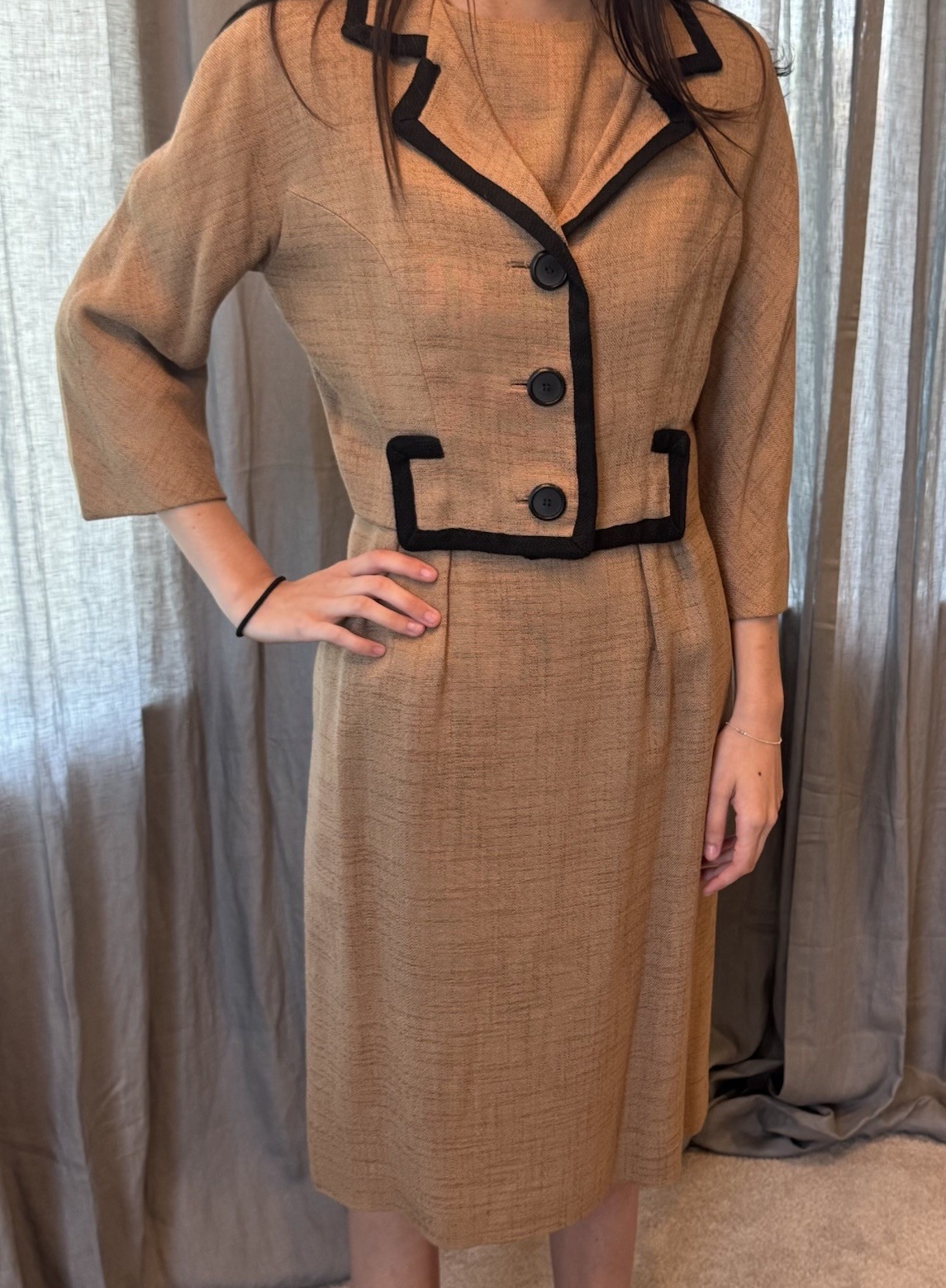 Vintage Vogue Paris Original Dress Jacket Suit Women’s S 1960s Brown Black