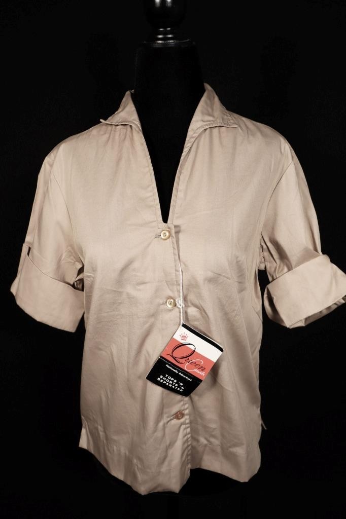Vintage Deadstock 1950’s Lt Brown Cotton Blouse Size Medium Excellent Condition