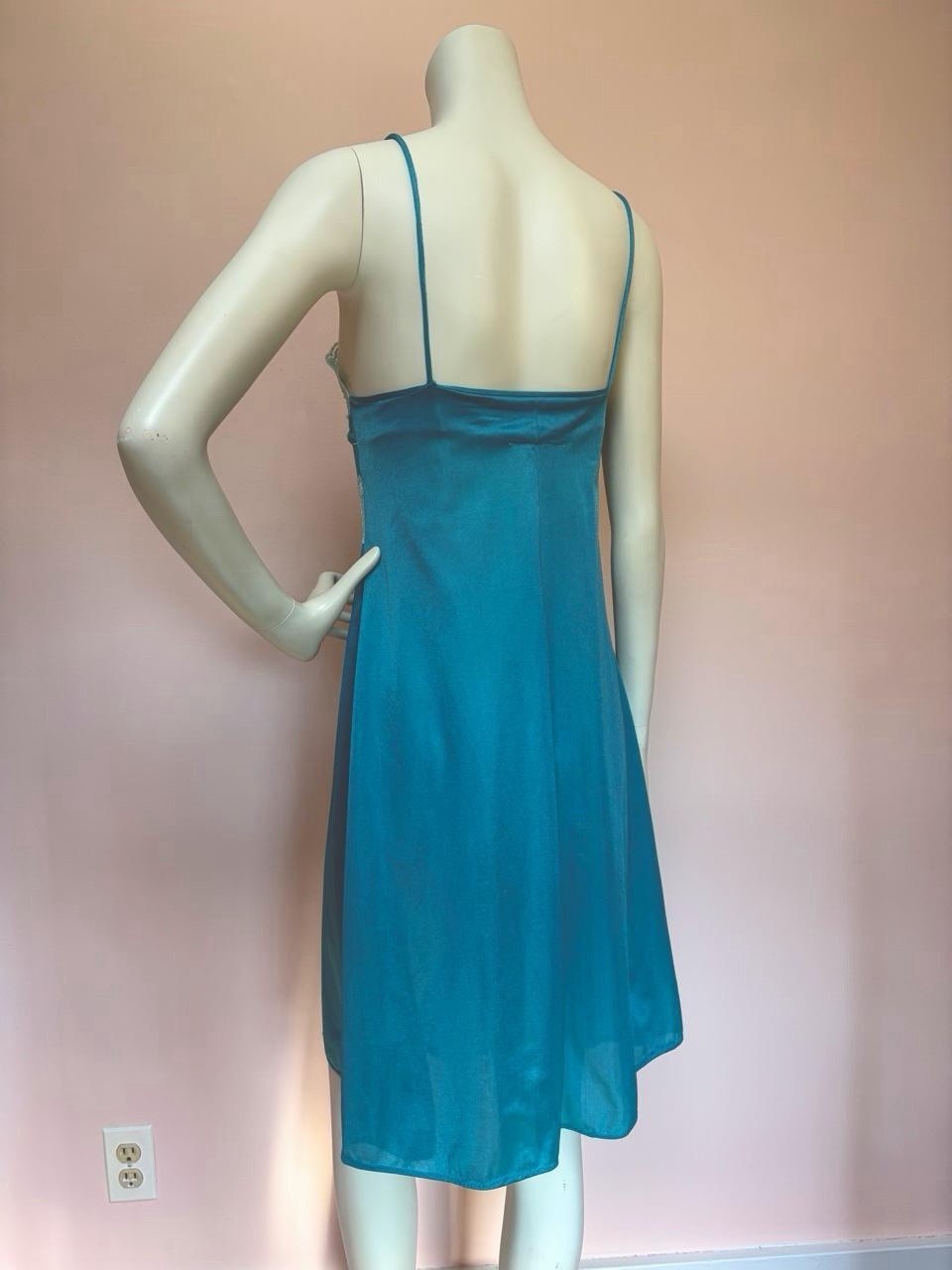 Vintage 70s/80s Teal Lace Lingerie Fairy coquette romantic Slip Dress Nylon L