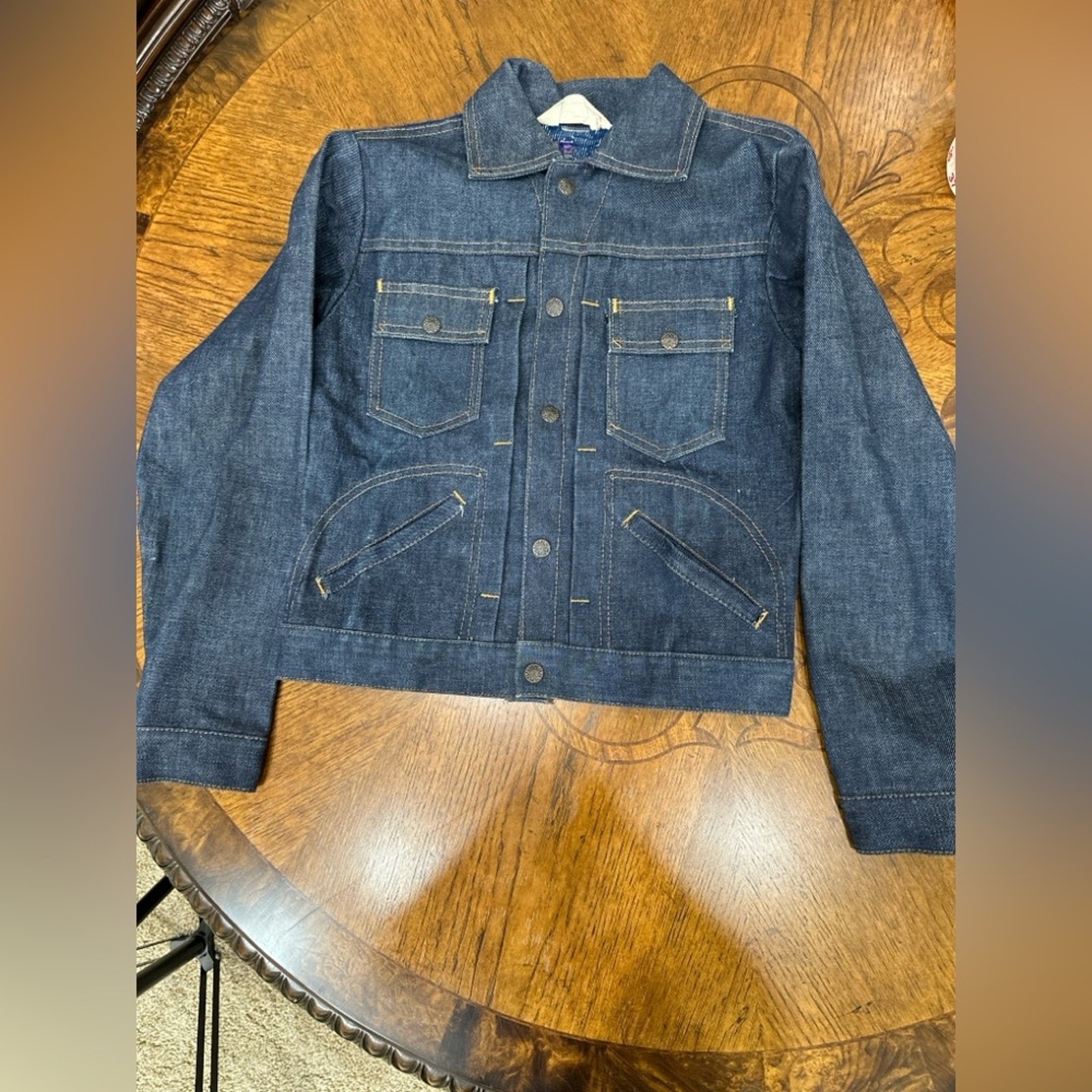 Marla Floral Needlepoint Embroidered Denim Jacket Sz S Stretch Boho vintage