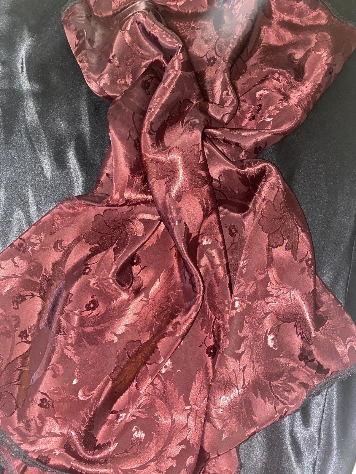 VTG SATIN SHINY garnet RUBY flowers Dress slip babydoll Gown Dress M
