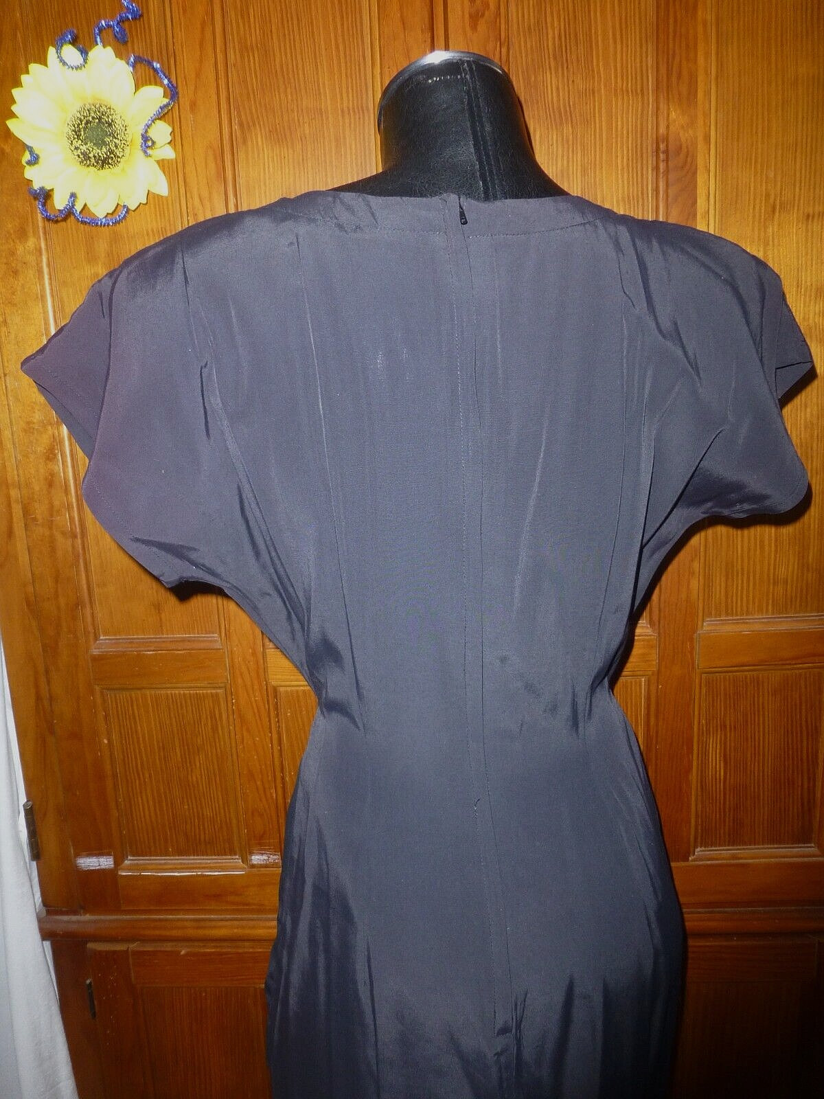 Vtg 80s Black Sarong Wrap Chiffon Skirt Retro Cocktail Sheath Midi DRESS M L