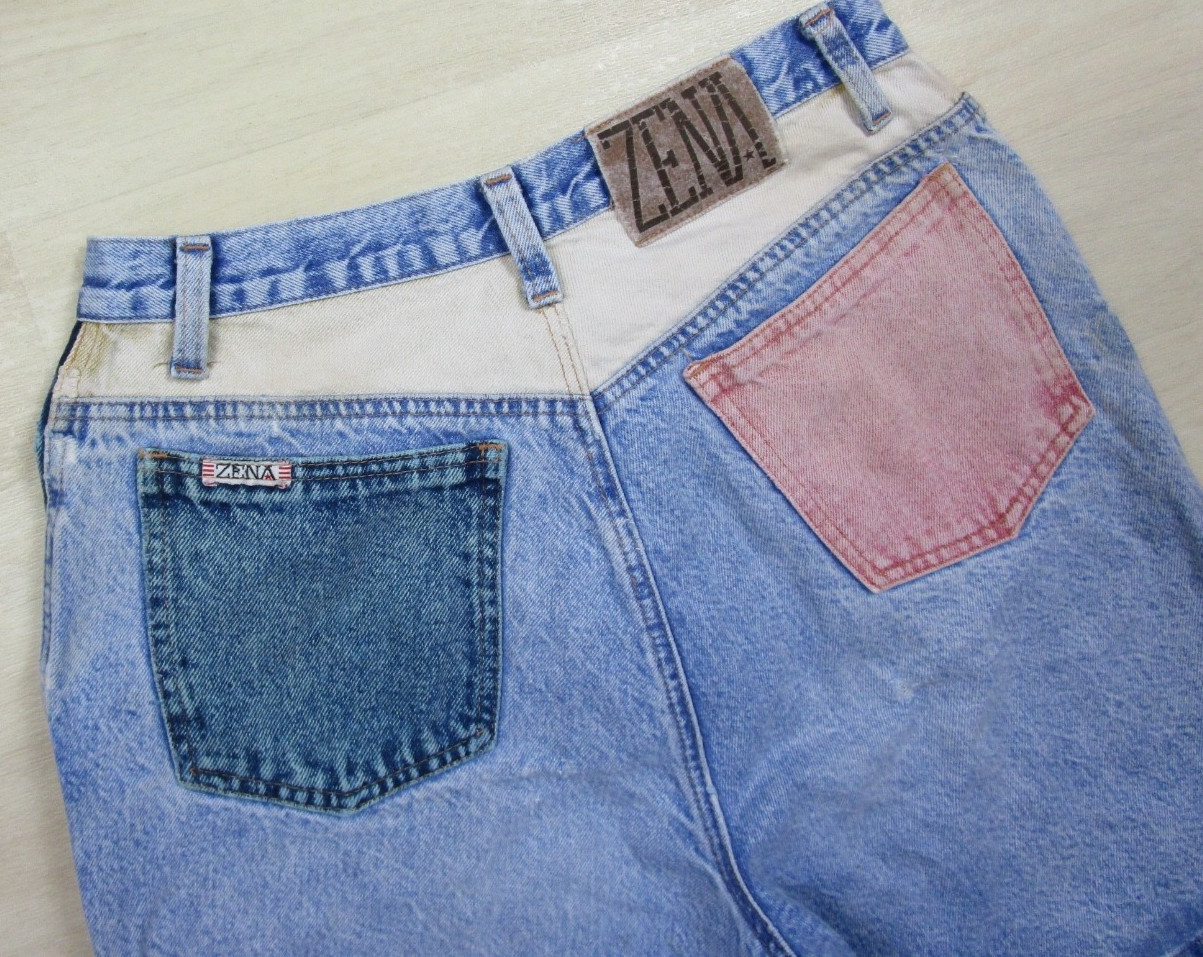Vintage 90s Zena High Rise Denim Jean Shorts Womens (29″ Waist) Colorblock