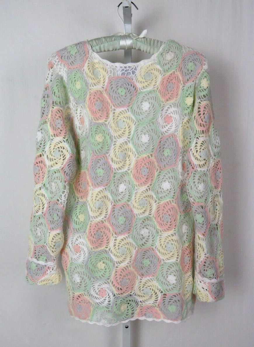 VTG 1980s BFA CLASSICS CROCHETED FLORAL TOP SIZE MEDIUM COTTON RAMIE LINED