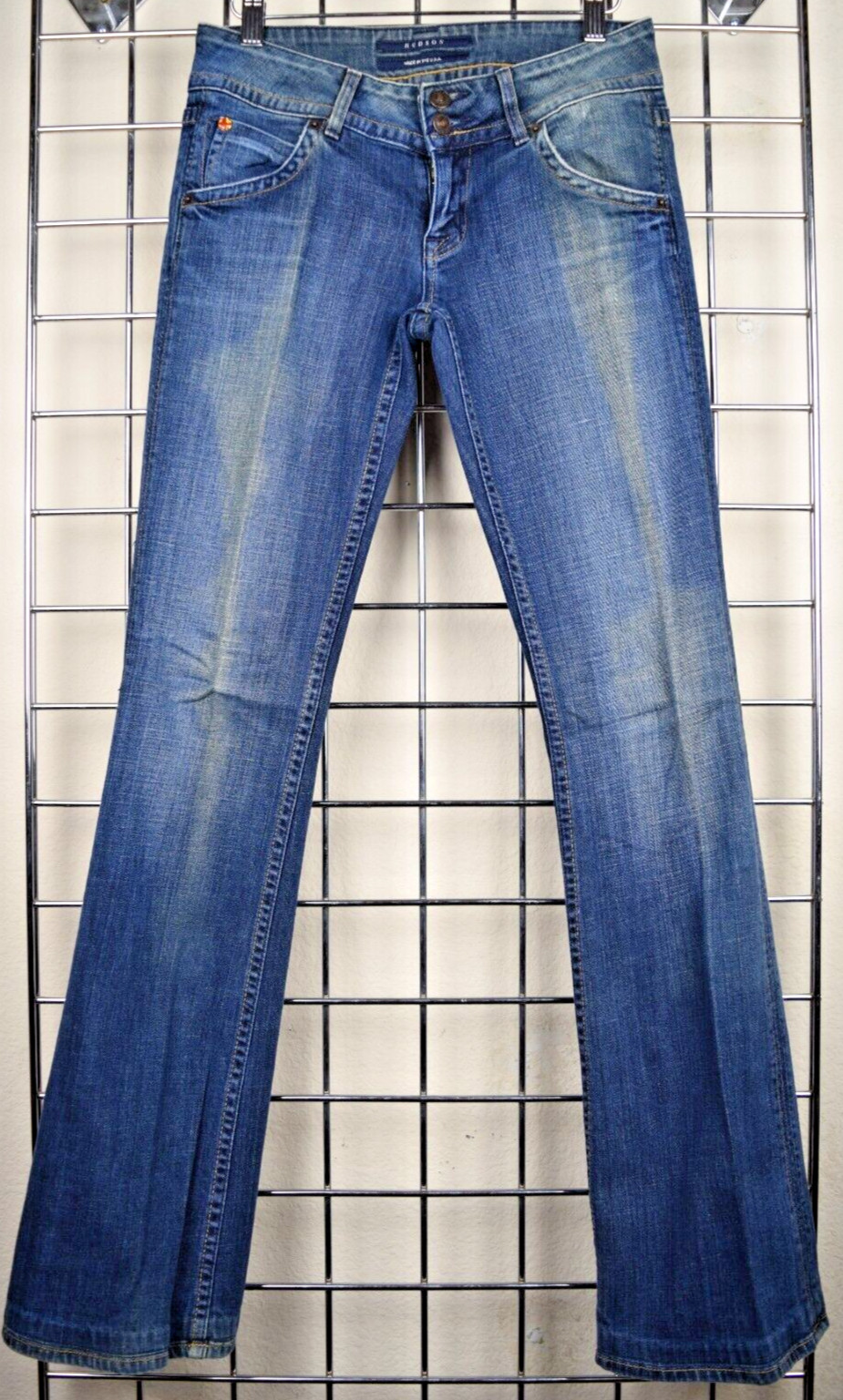 VTG Jeans Hudson Size 26 x 32 S/M 90s Med Blue Fading Low Rise Flared Made USA