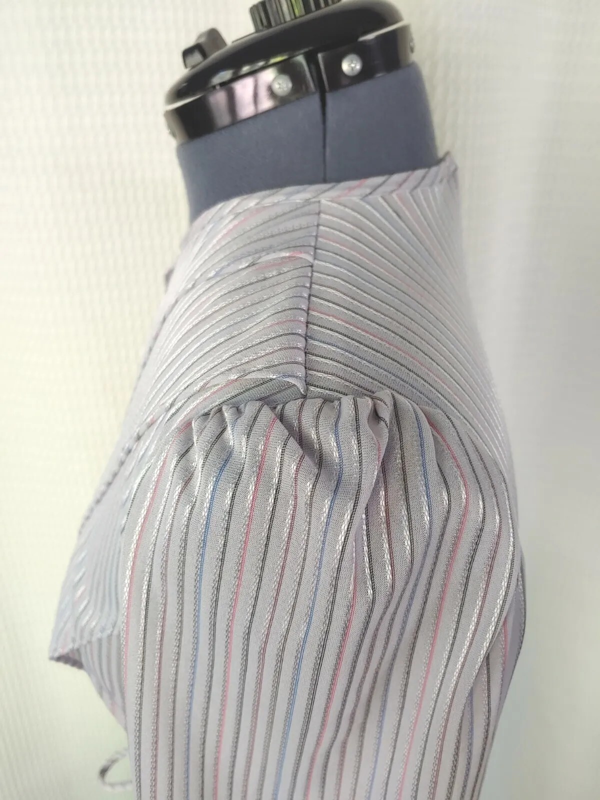 Vintage Grey Dress with Diagonal Layers and Pink/Black/Purple/Blue Stripes Sz 5