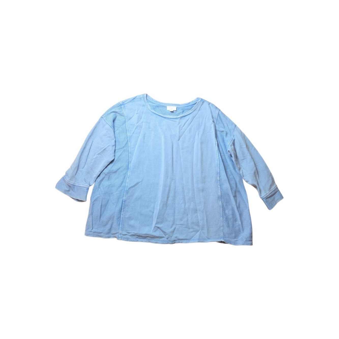 J.JILL | Blue Cotton Boxy Ribbed Panel Lightweight Pullover Sweatshirt Top | XL