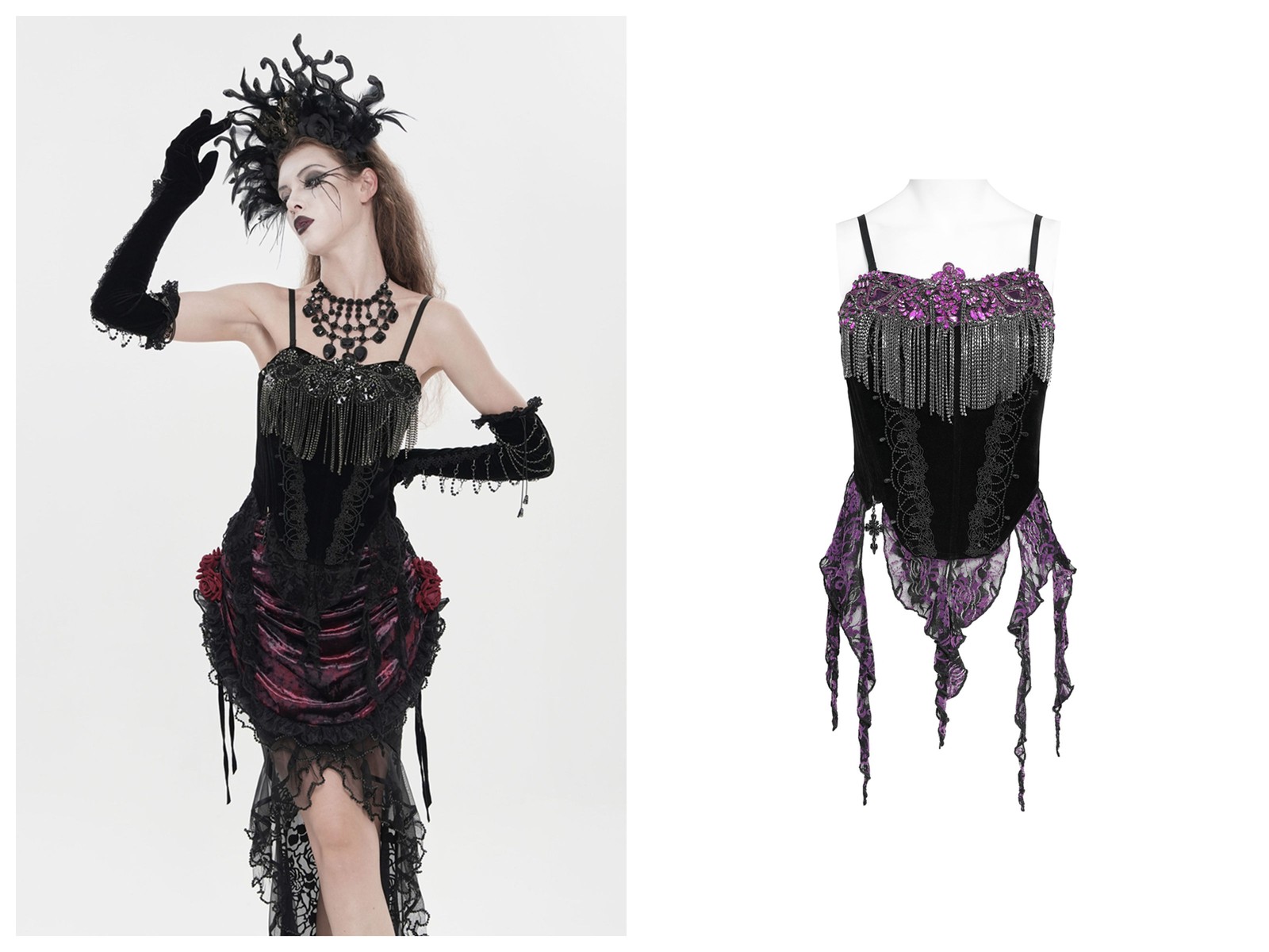 Eva Lady Women Gothic Black Purple Vintage Tassel Corset Slim Fit Camisole Tops
