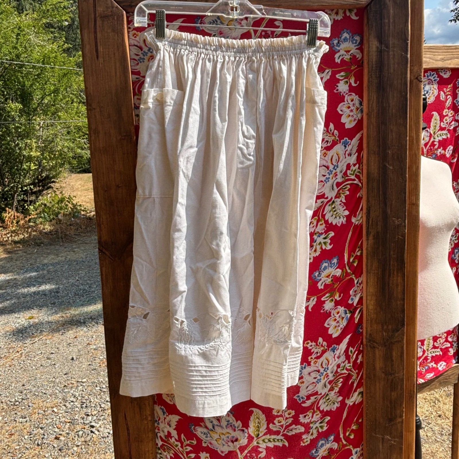 Vintage 2 Piece Ivory Whimsy Coastal Cowgirl Prairie Skirt+Blouse Set Size S-M