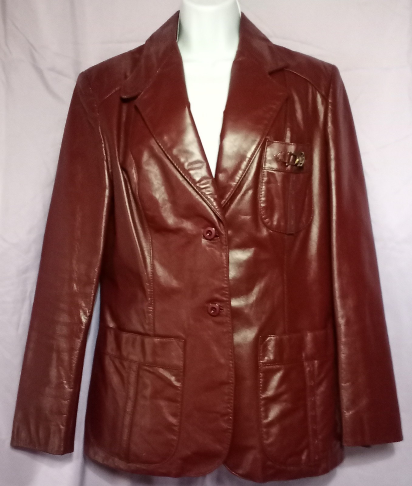 Vintage Etienne Aigner Burgundy Oxblood Genuine Leather Jacket Blazer Size 16