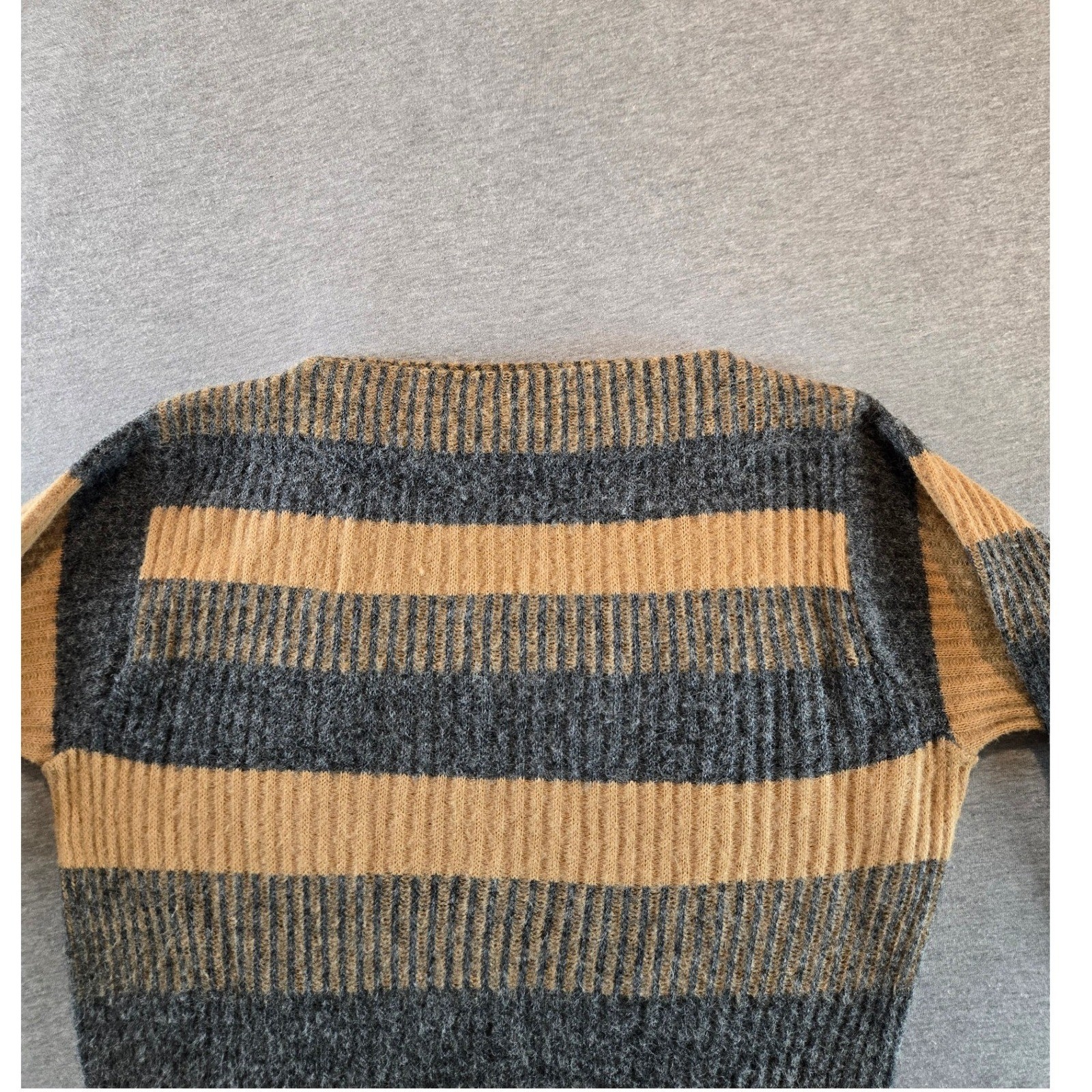 Cape Codder Joan Marie Sweater Women M Grey Tan Wool Striped 1950s True Vintage